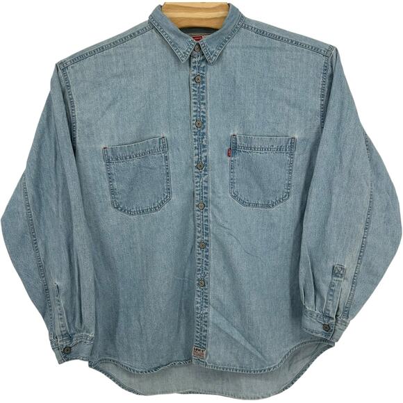 VTG 90s Men's Levi's Red Tab Button Up Down Blue Denim Jean Long Sleeve Shirt XL - Picture 1 of 7